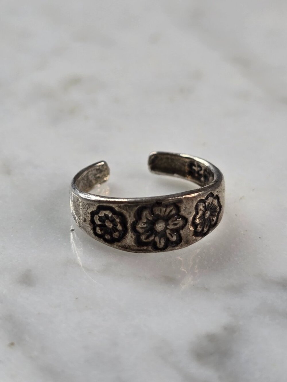 Womens Vintage Estate Sterling Silver Floral Toe Ring 1.2g, E4145